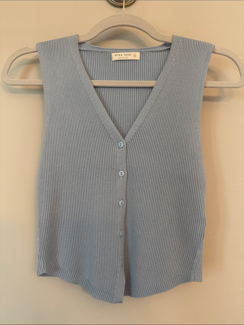 NWT Miss Love Ribbed Button-Front Sleeveless Top in Light Blue